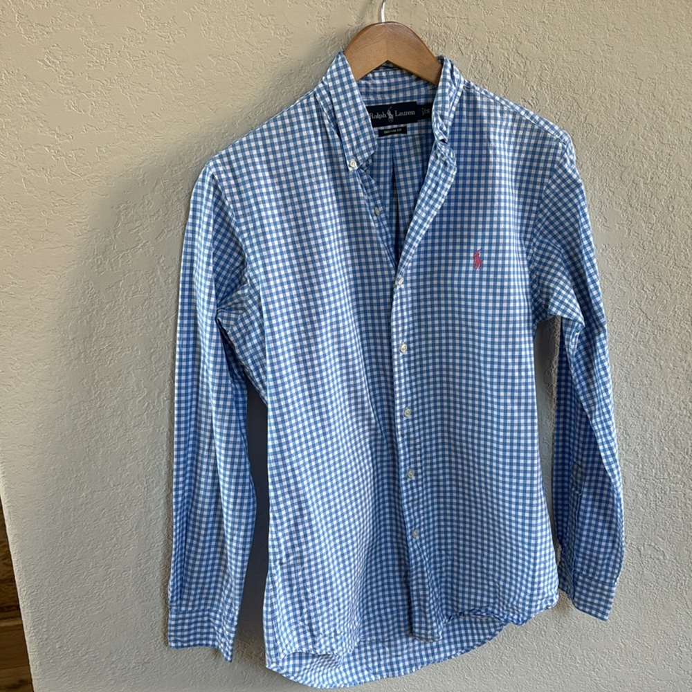 Ralph Lauren blue and white checked Button down Shirt